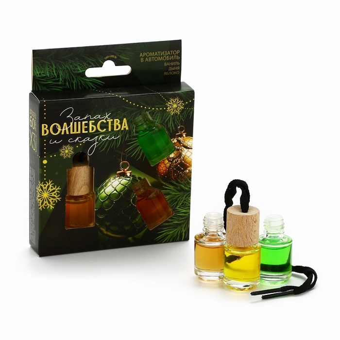 Ароматизаторы для машины новогодние &laquo;Запах волшебства и сказки&raquo;, ваниль, дыня, яблоко, 3 шт