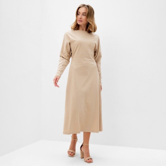 Платье женское трикотажное MINAKU: Basic line цвет бежевый, р-р 44 Платье женское трикотажное MINAKU: Basic line цвет бежевый, р-р 44