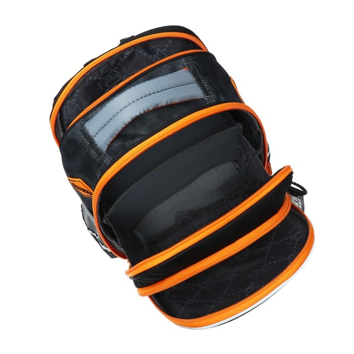 Рюкзак школьный 37 x 28 x 13см, эргономичная спинка, Across 557, + мешок, черный/оранжевый