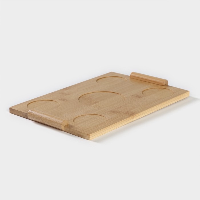 Набор фарфоровый чайный на бамбуковой подставке Доляна &laquo;Эстет&raquo;, 5 предметов: чайник 800 мл, 4 кружки 220 мл, цвет белый