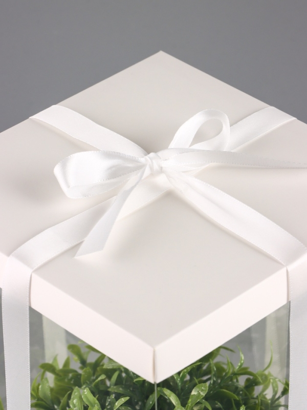 Коробка PVC, для цветов с лентой, 28 х 18 х 18 см, белый