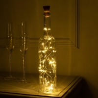 Гирлянда &laquo;Нить&raquo; 2 м роса с пробкой, IP44, серебристая нить, 20 LED, солнечная батарея, свечение тёплое белое