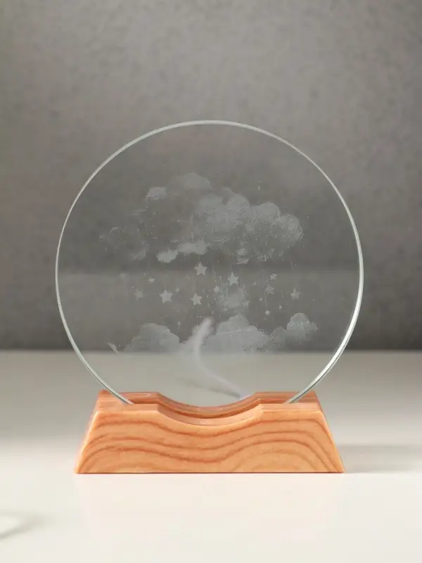 Сувенир стекло свет "Диск. Облако со звёздами" 5хLED d=10 см, USB 10х4х11,4 см