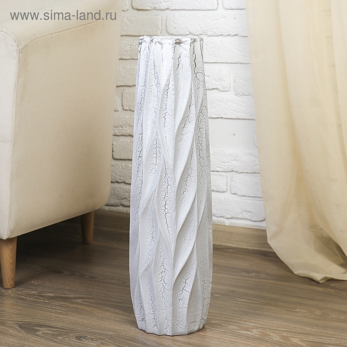 Керамическая ваза для цветов, сухоцветов &laquo;Айсберг&raquo;, круглая, напольная, d-9 см, 60 см, белый