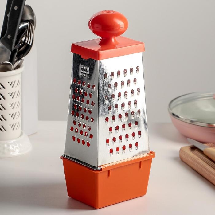 Тёрка &laquo;Комфорт&raquo;, 4 грани с контейнером 450 мл и круглой ручкой, 11&times;8,5&times;28 см, цвет МИКС