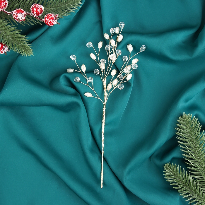 Новогодняя ветка декоративная &laquo;Зимнее волшебство. Хрустальная сказка&raquo;, пластик, 25 см, веточка