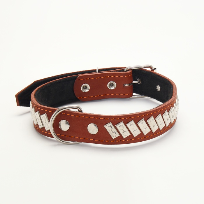 Ошейник кожаный на фетре украшеный, 65 х 3,5 см, ОШ 50-60 см, коричневый Ошейник кожаный на фетре украшеный, 65 х 3,5 см, ОШ 50-60 см, коричневый