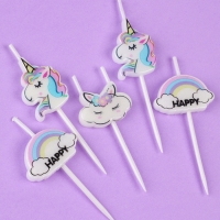 Набор свечей для торта, 5 шт "Единороги и облака", белые