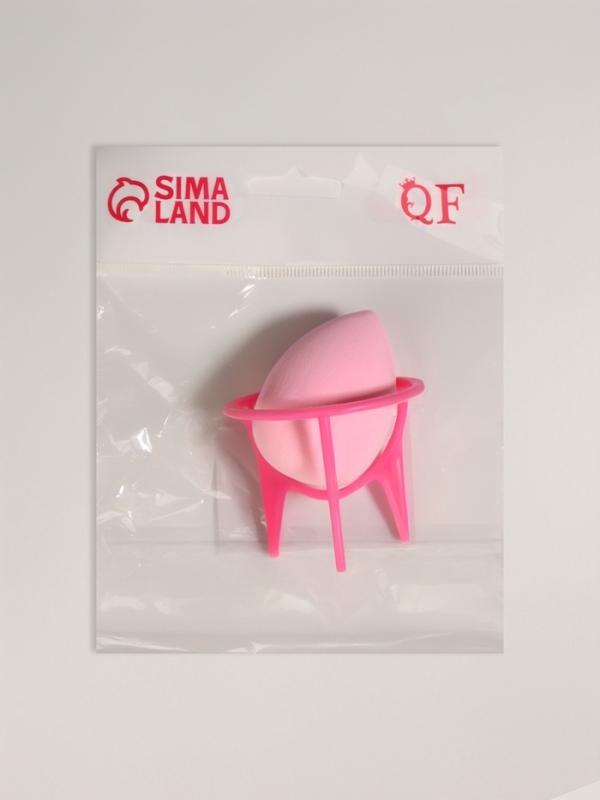 Спонж д/макияжа КАПЛЯ 6*8см с пласт подставкой латекст розовый пакет QF