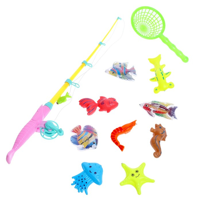 Рыбалка &laquo;Морские жители&raquo; 9 рыбок, удочка, сачок