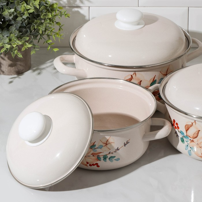 Набор эмалированных кастрюль &laquo;Унесенные ветром&raquo;, 3 предмета: 1.5 л, 2 л, 3 л, индукция