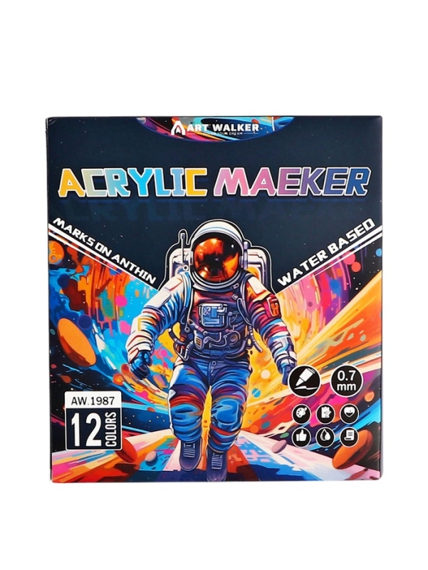 Набор маркеров акриловых 12 цветов, конусный наконечник 0,7мм