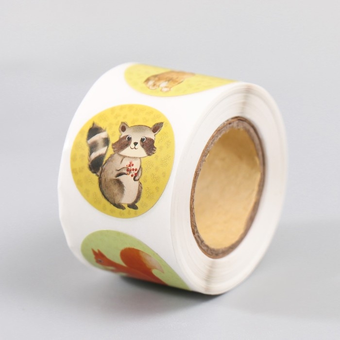 Наклейка бумага Наклейка бумага "Лесные зверята" d=2,5 см 252 шт в рулоне