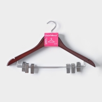 Плечики - вешалки для брюк и юбок Доляна, 44,5&times;24 см, 3 шт, с зажимами, деревянная сорт В, цвет коричневый