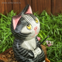 Сувенир дерево "Котёнок рыбак" серый 9х9х25 см