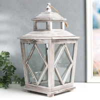 Подсвечник дерево на 1 свечу "Ромб на фонарике" коричневый состаренный 40х20х17 см