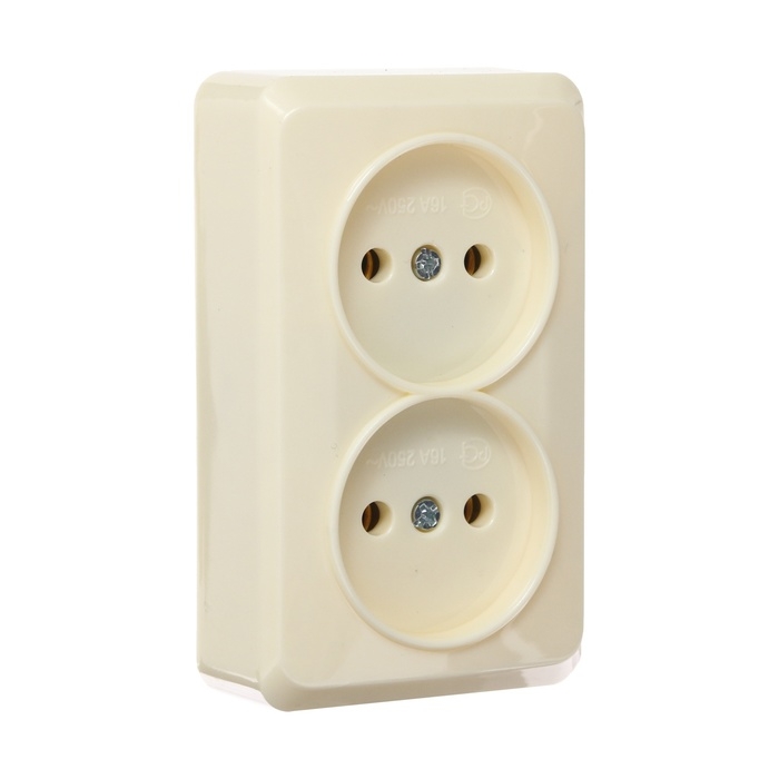 Розетка двухместная Luazon Lighting "Лига", 10 А, накладная, без з/к, бежевая