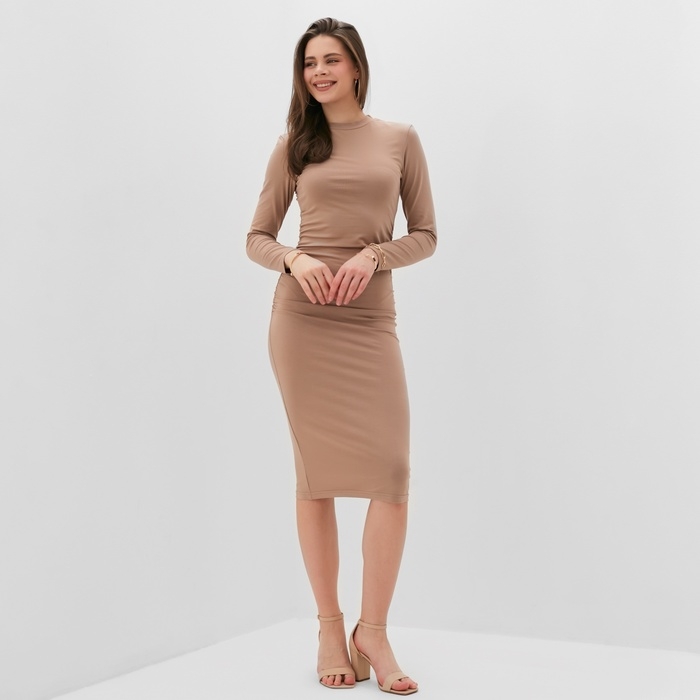 Платье женское со сборкой MINAKU: Casual Collection цвет тауп ,р-р 44 Платье женское со сборкой MINAKU: Casual Collection цвет тауп ,р-р 44