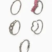 Набор колец 5 шт "Новый стиль" сердца,бесконечность, р-р МИКС, цвет бело-розовый в серебре   1093709