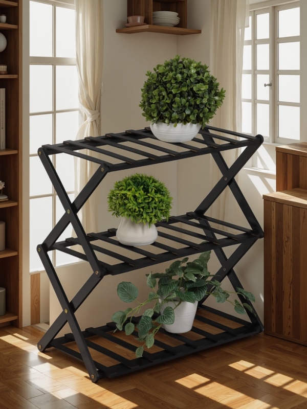 Подставка для цветов Greengo, 3 полки, 50 &times; 25 &times; 46 см, напольная, бамбук, чёрная