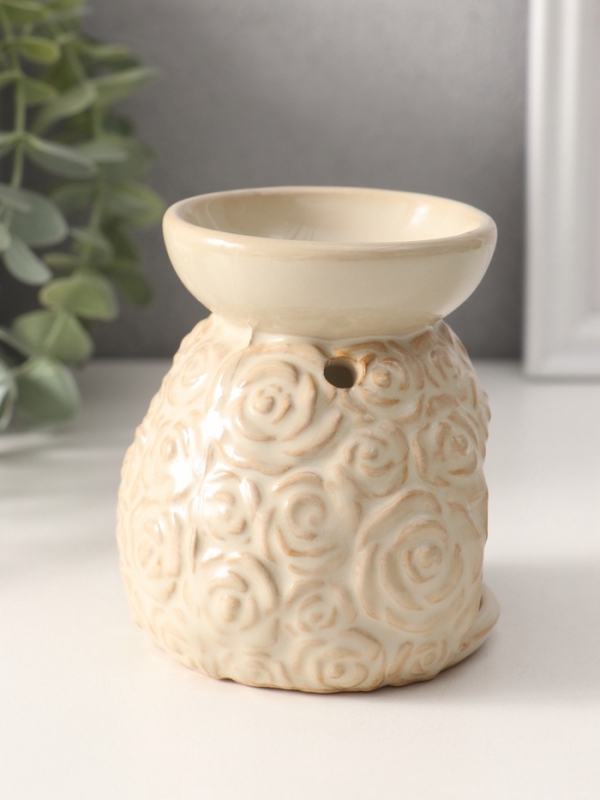 Аромалампа керамика "Розочки" бежевая 8х8,5х9,5 см