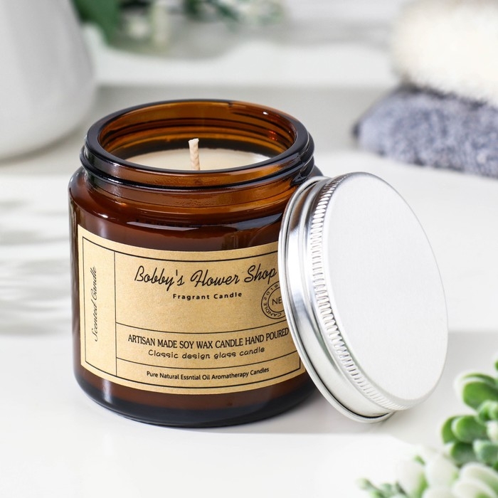 Свеча ароматическая в банке Свеча ароматическая в банке "Цветочный магазин Бобби", 6,5х5,5 см, 100 гр