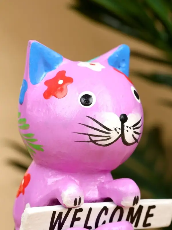 Сувенир "Кот с табличкой WELCOME" дерево 8х5х10 см, цв. сиреневый