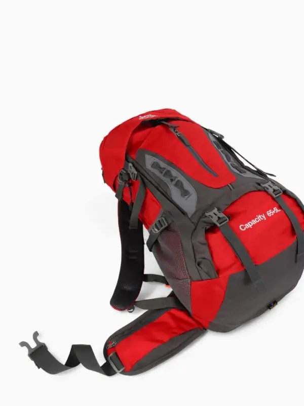 Рюкзак тур 65+5л, 30*20*53, отдел на шнурке, 5нар+2вн кармана, цвет красный