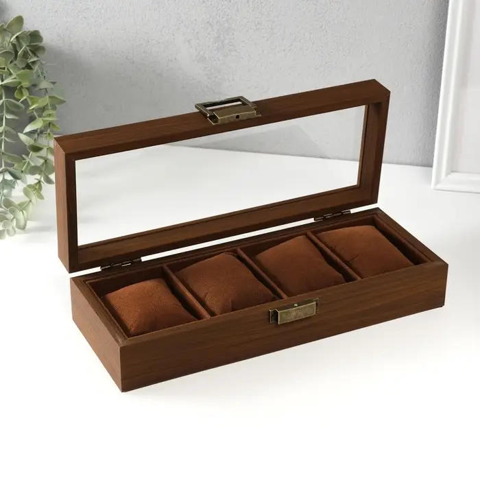 Шкатулка дерево под часы 4 деления  "Стиль" коричневая 12х31х7,5 см