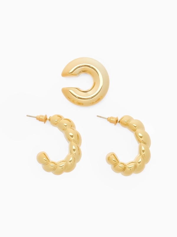 Набор серьги и каффы 3 шт. &laquo;Косичка&raquo; бублик, цвет золото