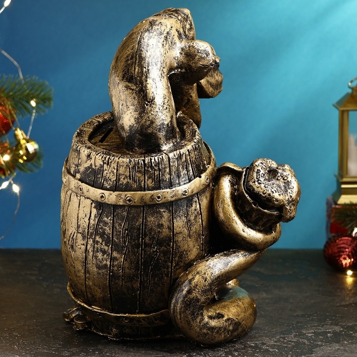 Копилка "Удав в бочке" черное золото, 18х23х20см