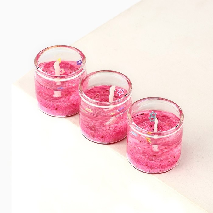 Свечи гелевые новогодние &laquo;Мечтай&raquo; на Новый год на Новый год, 3 шт, розовые, 2,5 х2,5 х 2,5 см