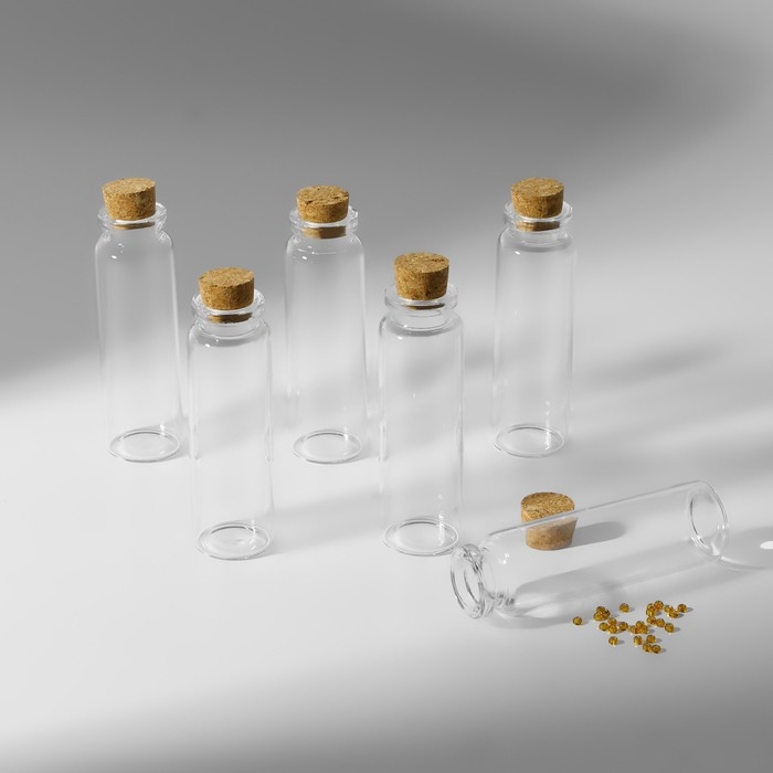 Набор баночек для хранения бисера, d = 2,2 &times; 7 см, 6 шт, в контейнере, 14,5 &times; 8,5 &times; 3,5 см