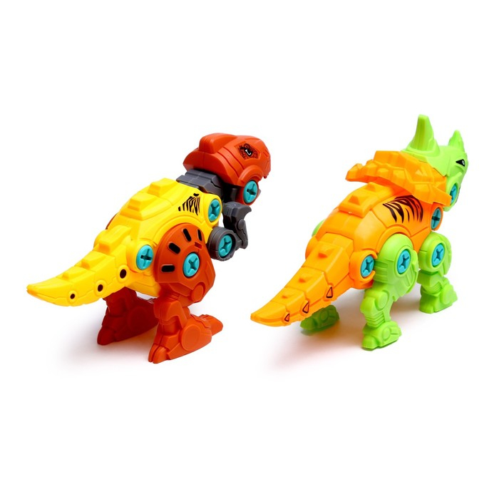 Конструктор винтовой &laquo;Мир динозавров&raquo;, набор 2 штуки, 2 отвёртки 4 карточки, 50 деталей