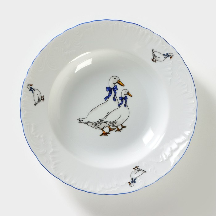 Тарелка глубокая &laquo;Рококо. Гуси&raquo;, 250 мл, d=22,5 см, белая, фарфор
