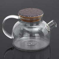 Чайник стеклянный заварочный с бамбуковой крышкой &laquo;Геометрия&raquo;, 600 мл