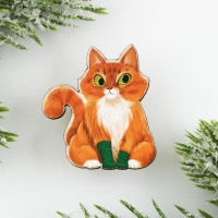 Значок новогодний в коробочке &laquo;Кот&raquo; 3 х 3,3 см