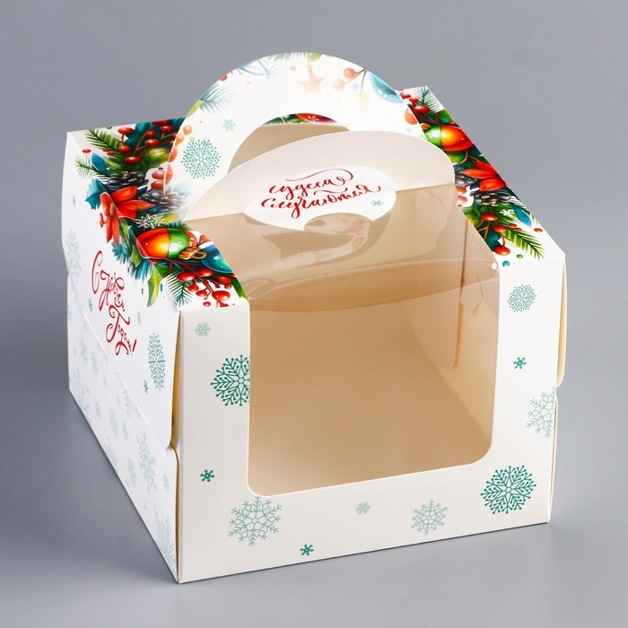 Новый год. Коробка под бенто-торт с окном Новый год. Коробка под бенто-торт с окном "Загадай желание", 16 х 16 х 12,5 см