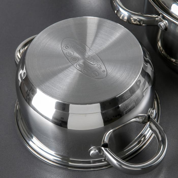 Набор кастрюль &laquo;Гретта&raquo;, 4 предмета: 1.8 л, 2.5 л, 3.4 л, 4.5 л, капсульное дно, индукция, нержавеющая сталь, AISI - 201