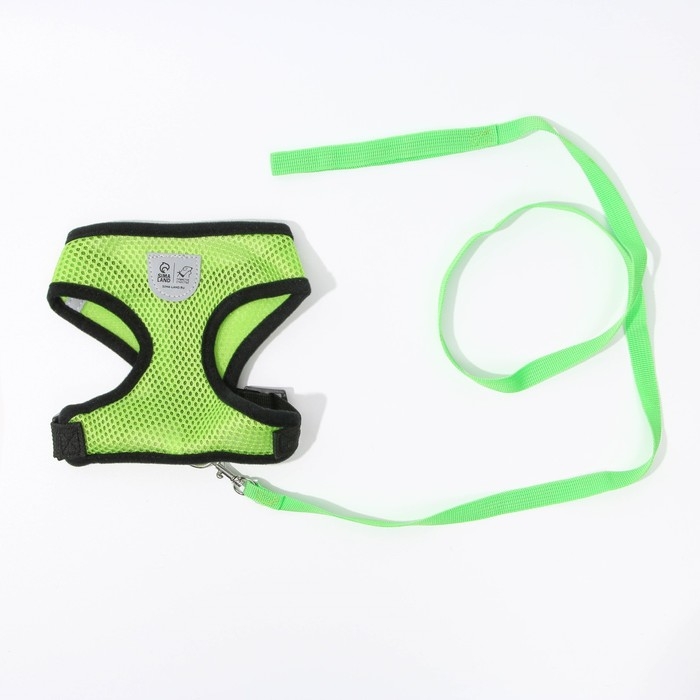 Шлейка дышащая с поводком и светоотражающей нашивкой, S, ОШ 27, ОГ 30-38,зеленая