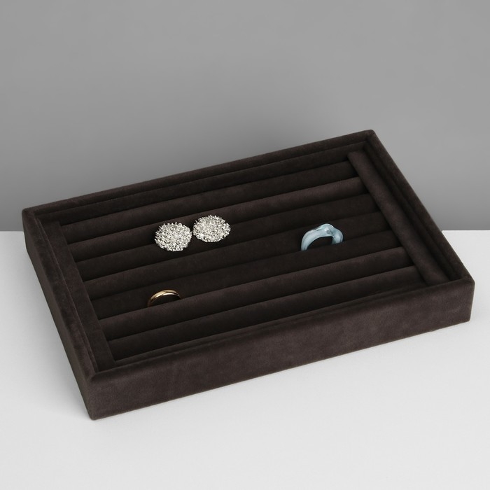 Подставка под кольца 7 полос, флок, 22,5&times;15&times;3 см, цвет серый графит