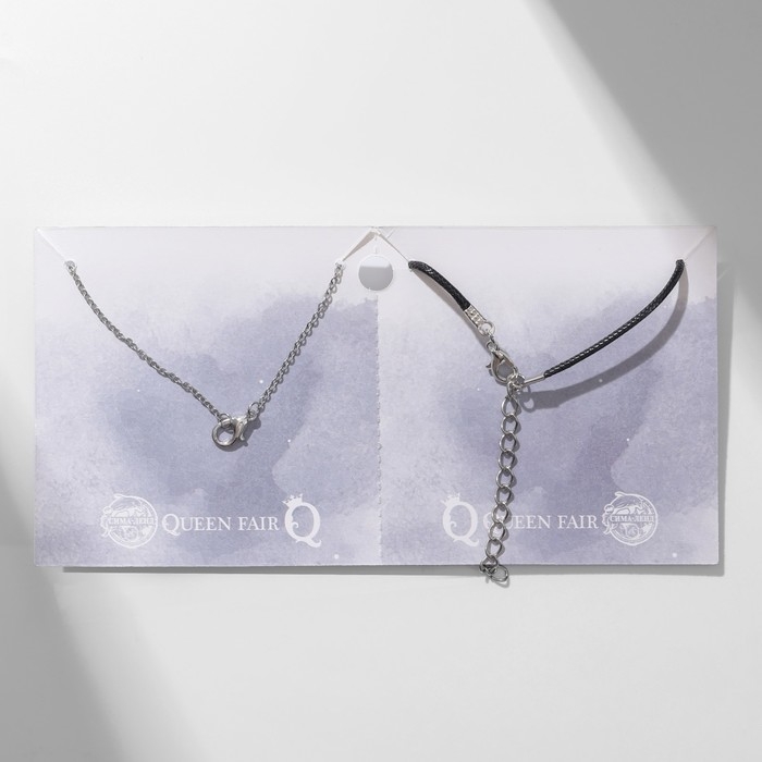 Кулоны &laquo;Неразлучники&raquo; на магните, половинки сердца, цвет чёрно-серебряный, 48 см