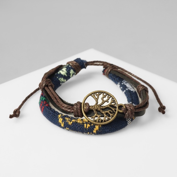 Браслет кожа &laquo;Яркое плетение&raquo; дерево, цвет коричнево-синий, d=8 см