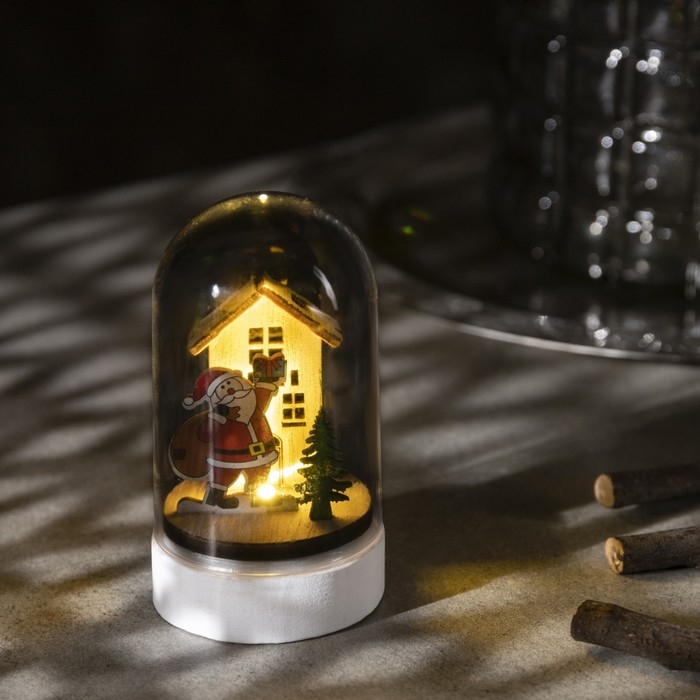 Светодиодная фигура под куполом &laquo;Дед Мороз с мешком&raquo; 6 &times; 9.5 &times; 6 см, дерево, батарейки LR1130х3 (в комплекте), свечение тёплое белое