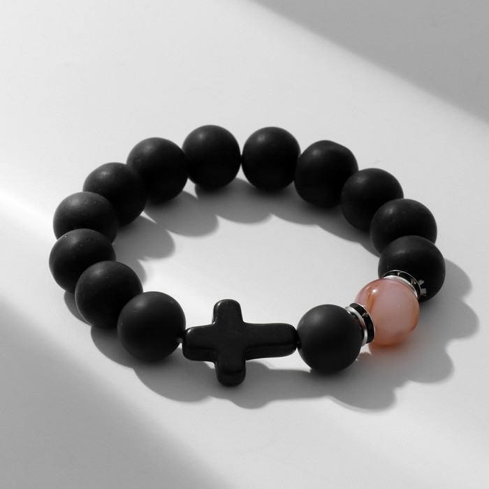 Браслет мужской &laquo;Стойкость&raquo; крест, бусины №12, цвет коричнево-чёрный