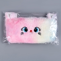 Пенал школьный мягкий &laquo;Котик&raquo;, 20 &times; 10 см, плюш, белый цвет