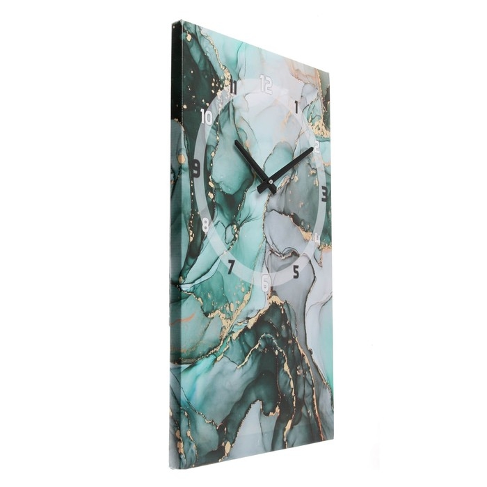 Часы-картина настенные, интерьерные "Зеленый мрамор", 35 х 60 см, на холсте, бесшумные