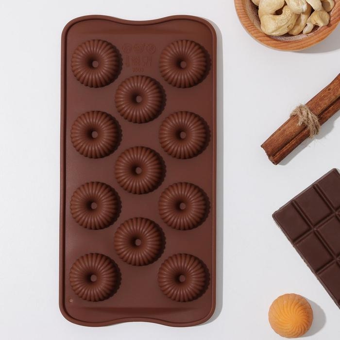 Форма для конфет и шоколада Доляна &laquo;Колечко.Риб&raquo;, силикон, 21&times;10,5&times;1,8 см, 11 ячеек, цвет коричневый