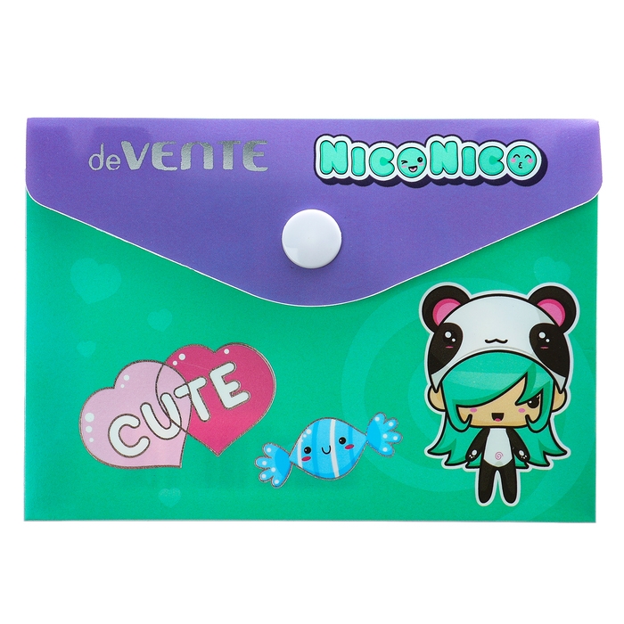 Папка-конверт на кнопке А7, с тиснением фольгой, 105х74 мм, 180мкм, deVENTE Nico, в стиле "Куроми" МИКС