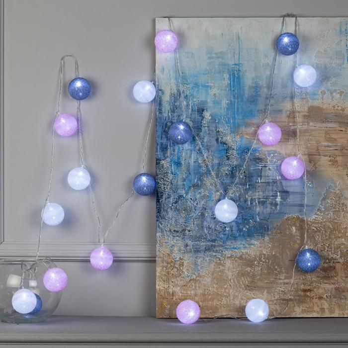 Гирлянда &laquo;Нить&raquo; 5 м с насадками &laquo;Клубки серо-розовые&raquo;, IP20, прозрачная нить, 20 LED, свечение белое, 220 В